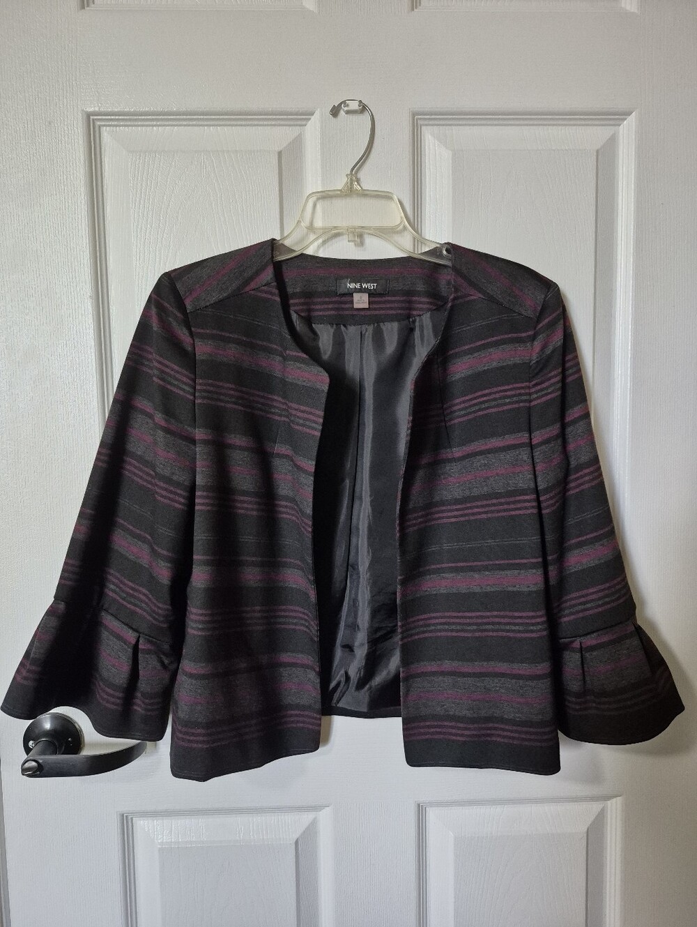 Nine West Black & Plum Striped Open Front Jacket